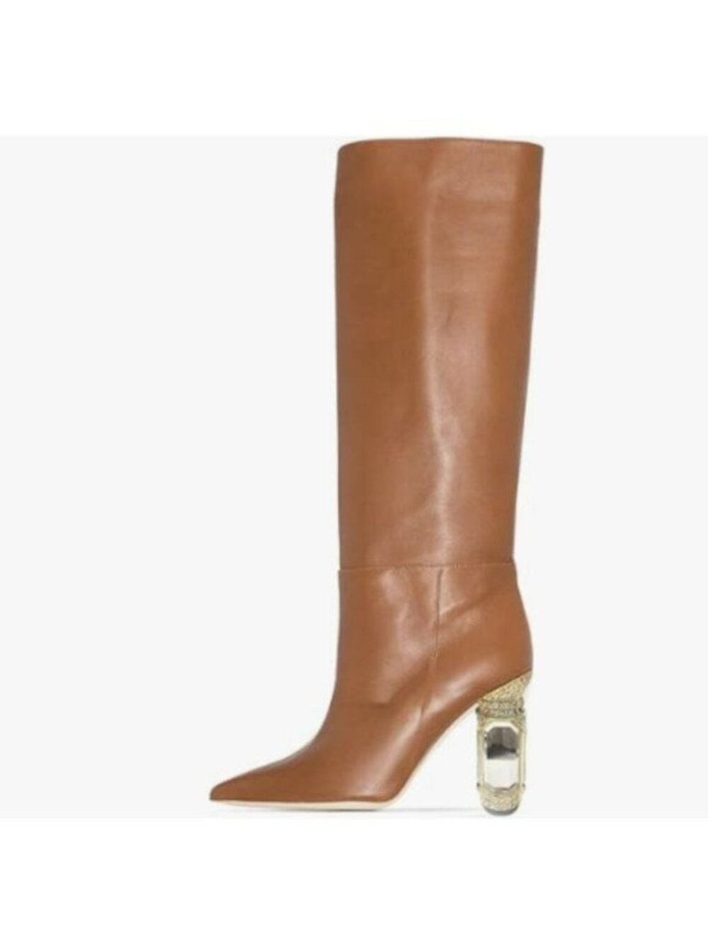 FSJ Women Trendy Studded Knee High Stretch Long Boots Pointed Toe Boots Brown